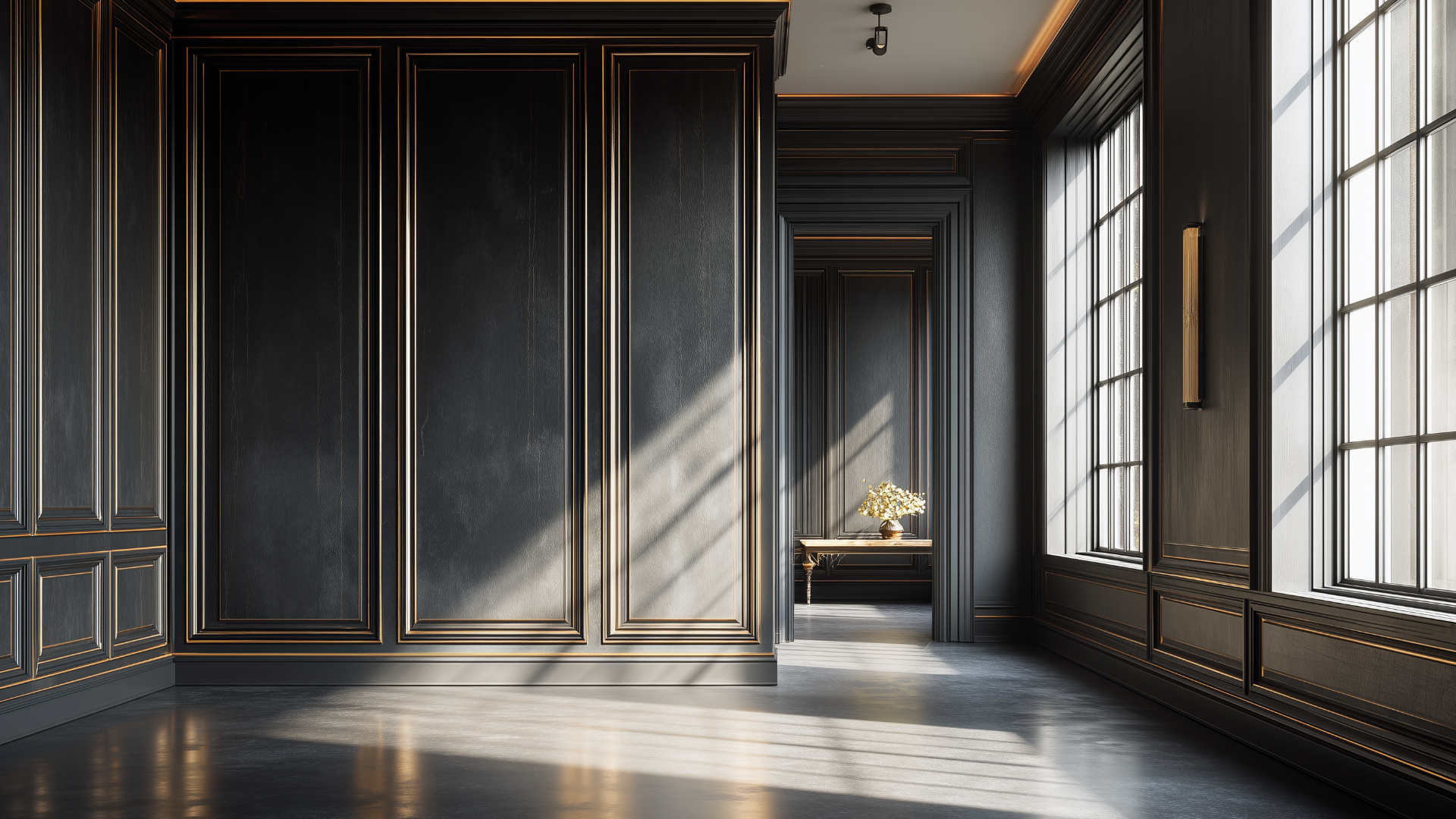 Photorealistic render of full-height bespoke wall panelling